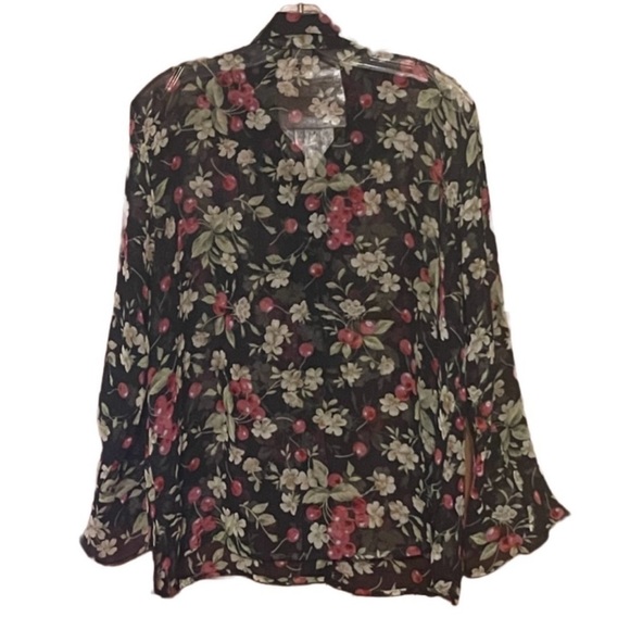 NOTATIONS SHEER CHERRIES FLARE SLEEVE BLOUSE SIZE XL - Picture 2 of 8